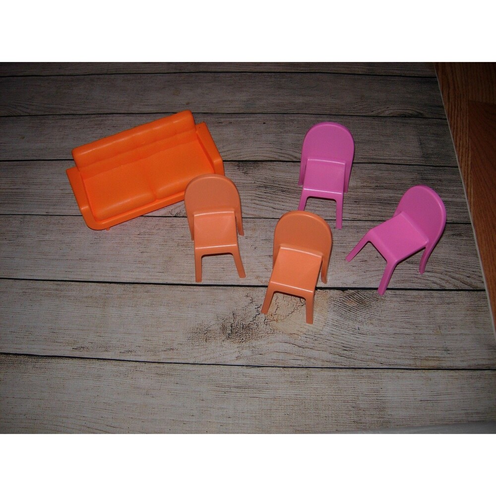 BARBIE Dollhouse Modern Orange Sofa Couch 2020 & Chairs